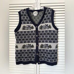 Northern Reflections Sweater Vest Women's Large Vintage Button Down Cabincore